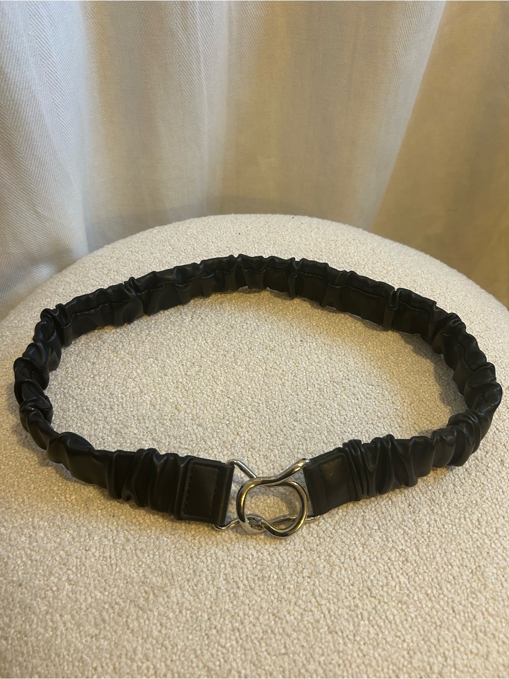 H&M Ruched Vegan Leather Waist Belt Silver Hardware